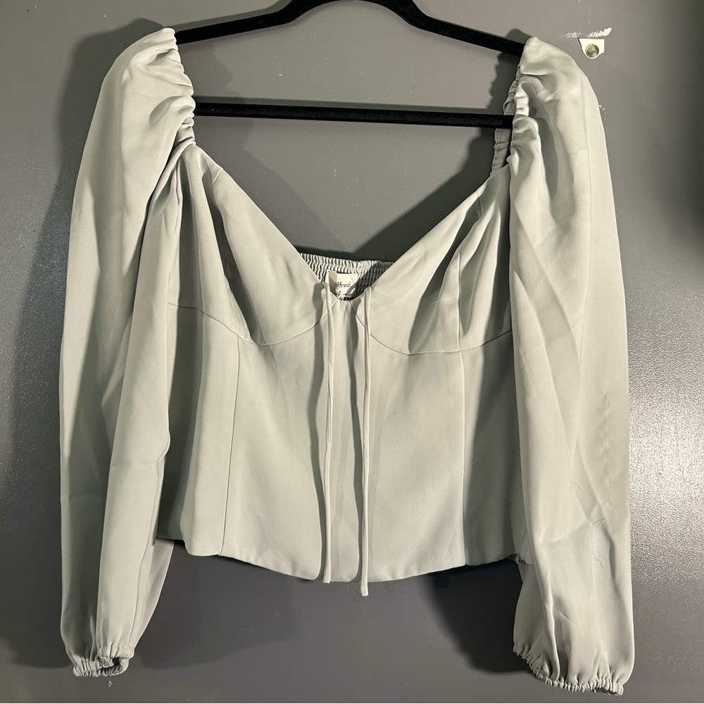 Novella Large Sage Green Crop Longsleeve Blouse